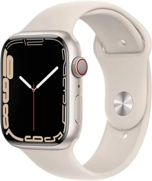 Apple Watch Series 7 (GPS   Cellular, 45 MM) Starlight Aluminum Case with Starlight Sport Band (Renewed)