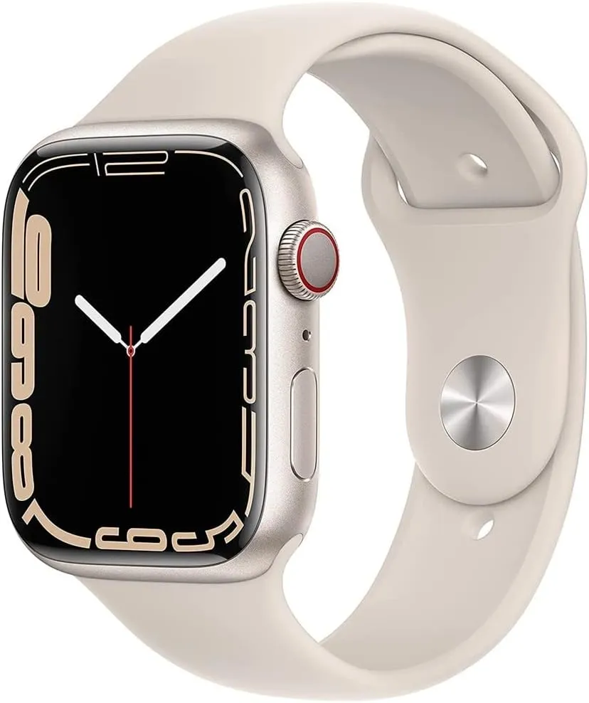 Apple Watch Series 7 (GPS   Cellular, 45 MM) Starlight Aluminum Case with Starlight Sport Band (Renewed)