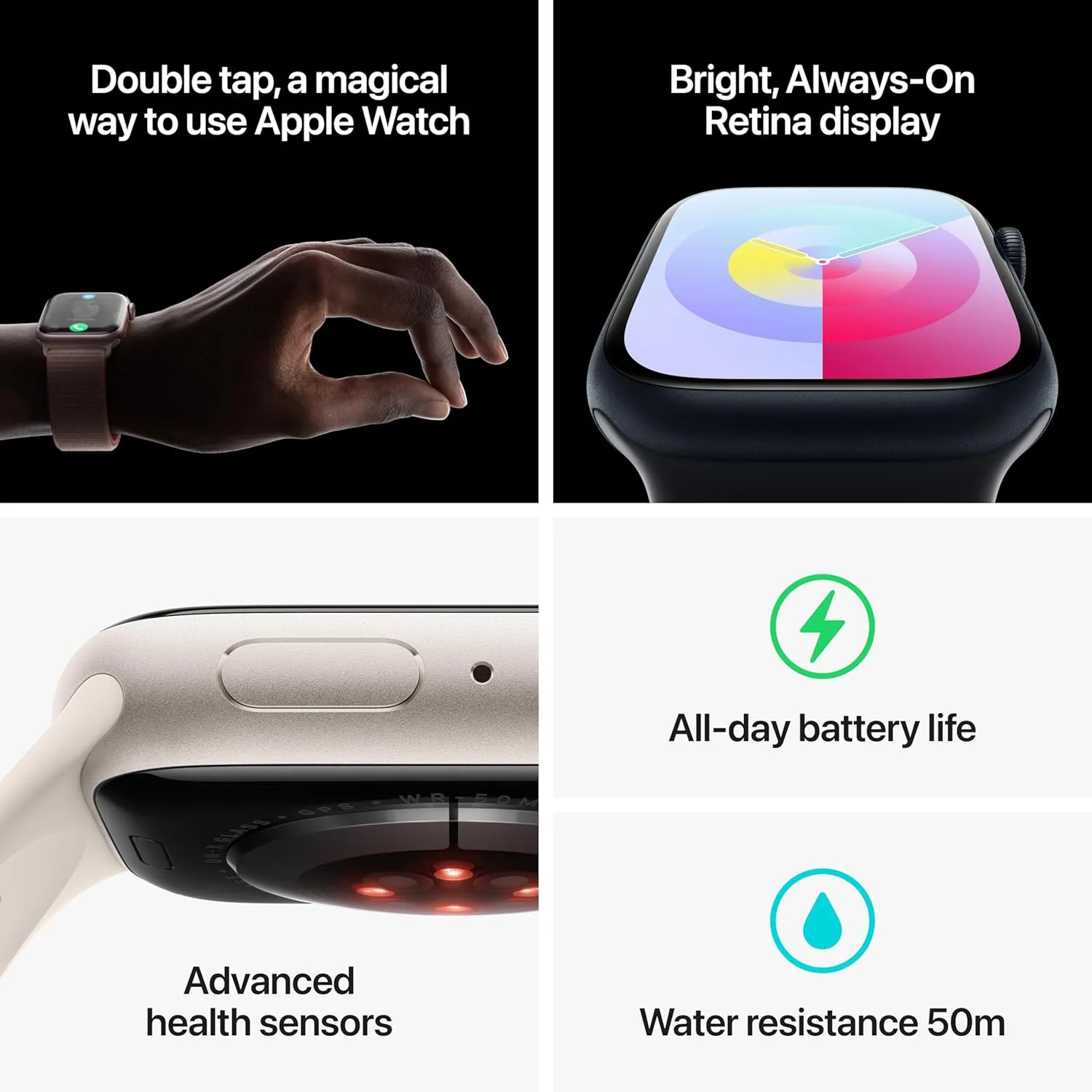 Apple Watch Series 9 [GPS 45mm] Smartwatch with Midnight Aluminum Case with Midnight Sport Band M/L. Fitness Tracker, ECG Apps, Always-On Retina Display, Water Resistant