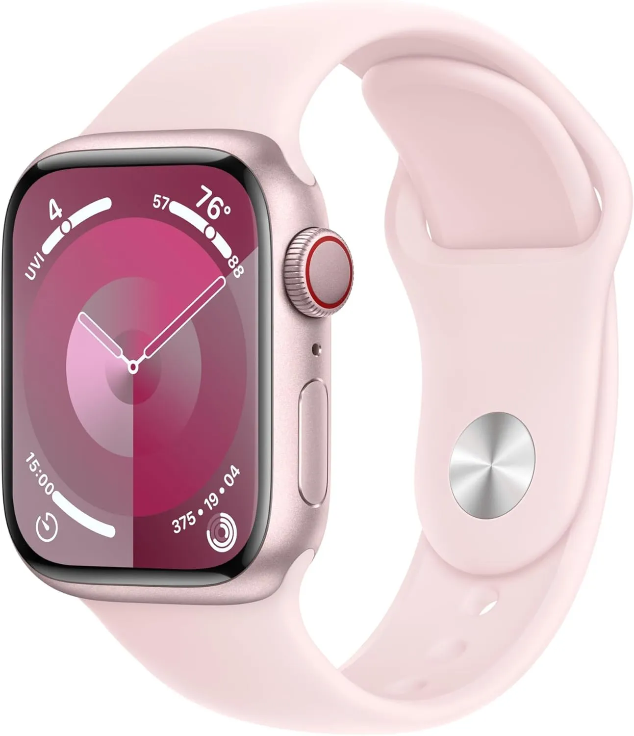 Apple Watch Series 9 [GPS   Cellular 41mm] Pink Aluminum Case with Pink Sport Band S/M (Renewed)