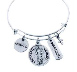 Archangel Raphael Medal Silver Expandable Charm Bracelet with Prayer on Back Healing Jewelry Warrior Can Be Personalized