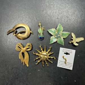 Assorted Styles Gold Silver Tone Brooches Pin Sun Flower Eagle