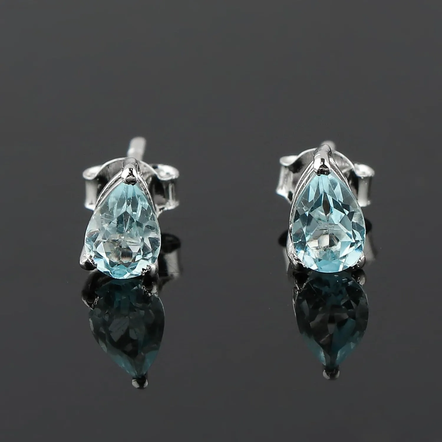 AURA GEMS Natural Sky Blue Topaz Crystals Pear Shape Stud Earring For Women, Chakra Energy Healing Gemstone, Fine Crystal, Birthstone, Beautiful Women Simple Christmas Gift Jewelry