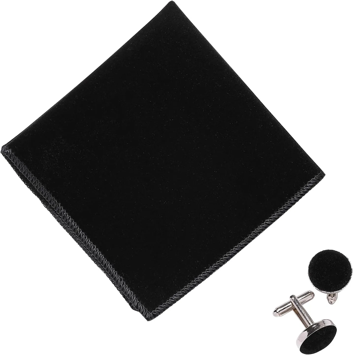 AUSKY Men Pre-Tied Oversized Big Velvet Bow Tie Pocket Square Cufflinks & Flower Lapel Pin Brooch Set