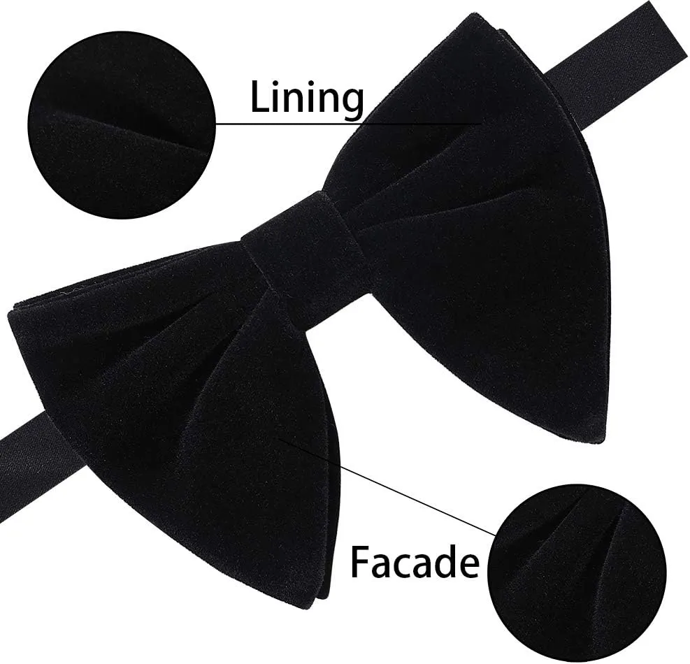 AUSKY Men Pre-Tied Oversized Big Velvet Bow Tie Pocket Square Cufflinks & Flower Lapel Pin Brooch Set