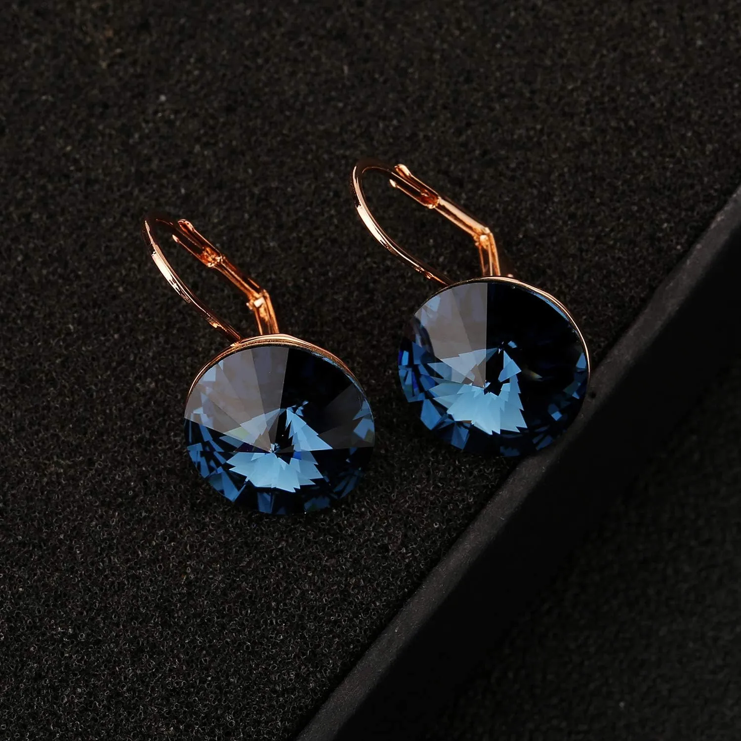 Austrian Crystal Round Drop Earrings for Women 14K Gold Plated Hypoallergenic Leverback Hoop Earrings