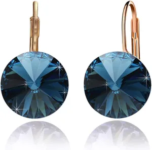 Austrian Crystal Round Drop Earrings for Women 14K Gold Plated Hypoallergenic Leverback Hoop Earrings