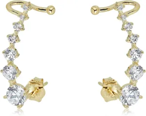 AVORA 10K Yellow Gold Ear Crawler/Climber Cuff Simulated Diamond CZ Earrings