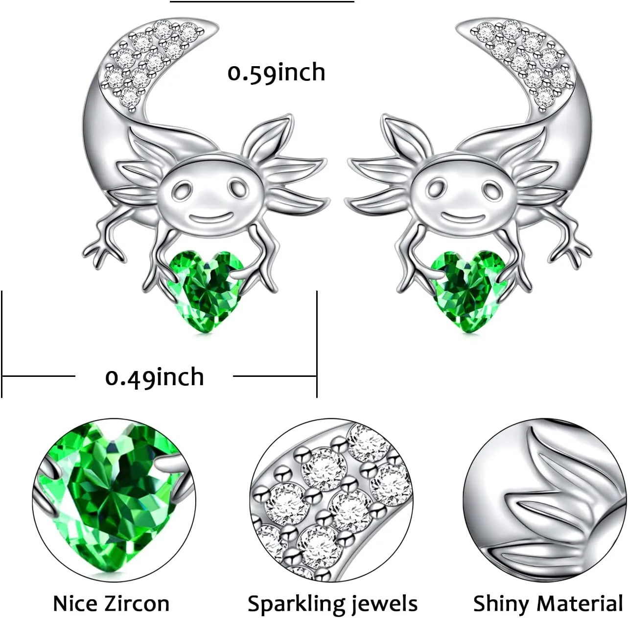 Axolotl Earrings/Ring for Women 925 Sterling Silver Hypoallergenic Axolotl Stud/Hoop Earrings Birthstone Cute Animal Jewelry Gift for Women