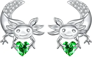 Axolotl Earrings/Ring for Women 925 Sterling Silver Hypoallergenic Axolotl Stud/Hoop Earrings Birthstone Cute Animal Jewelry Gift for Women