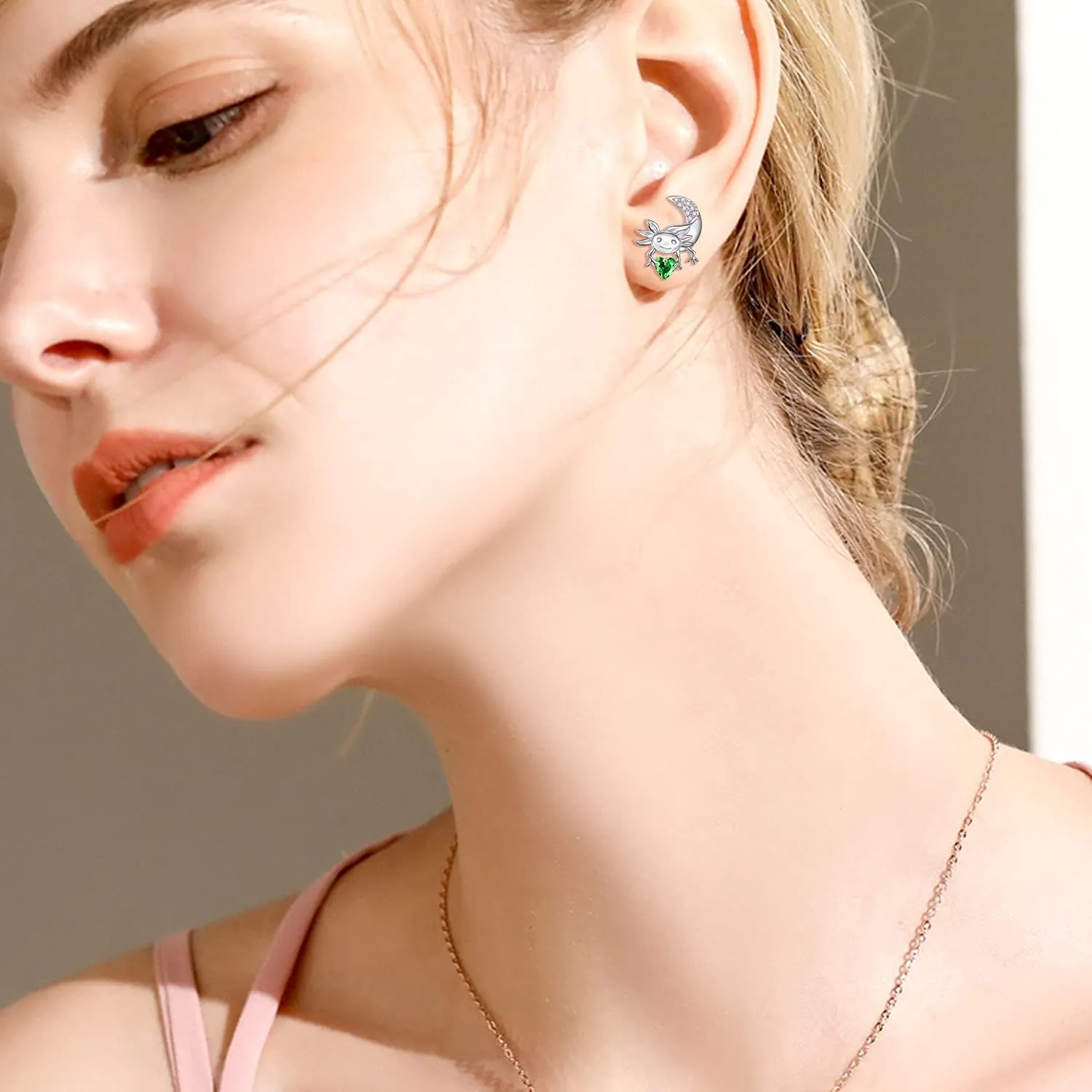 Axolotl Earrings/Ring for Women 925 Sterling Silver Hypoallergenic Axolotl Stud/Hoop Earrings Birthstone Cute Animal Jewelry Gift for Women