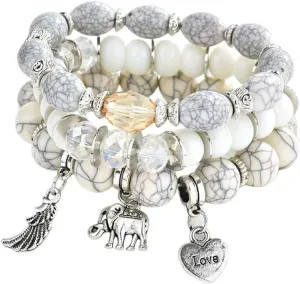 AZILIND Bohemian Stretch Bracelet Ethnic Style Wings Peach Heart Elephant Tassel Pendant Multilayer Stackable Bracelets