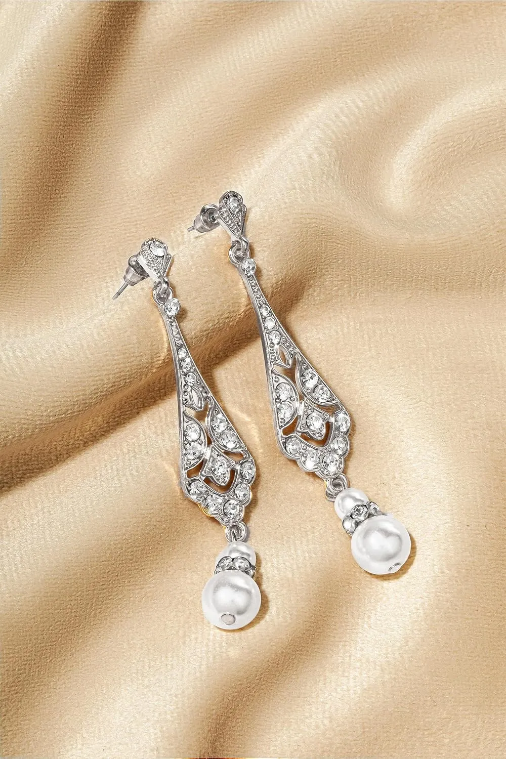 BABEYOND 1920s Vintage Wedding Pearl Dangle Drop Earrings Art Deco Gatsby Earrings