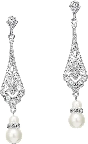 BABEYOND 1920s Vintage Wedding Pearl Dangle Drop Earrings Art Deco Gatsby Earrings