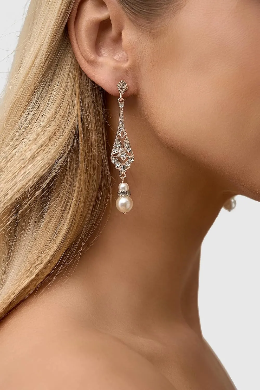 BABEYOND 1920s Vintage Wedding Pearl Dangle Drop Earrings Art Deco Gatsby Earrings