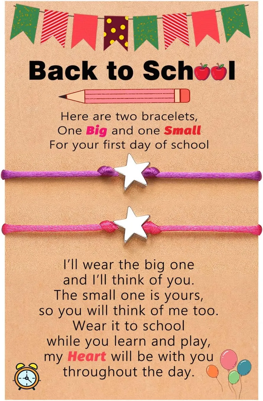 Back to School Gifts, Black/Red/Blue/Pink/Green/Fuchsia Mommy and Me Star Wish Bracelets, Firsr Day of School Gifts for Girls Boys Daughter Son