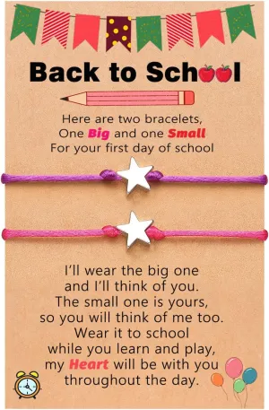 Back to School Gifts, Black/Red/Blue/Pink/Green/Fuchsia Mommy and Me Star Wish Bracelets, Firsr Day of School Gifts for Girls Boys Daughter Son