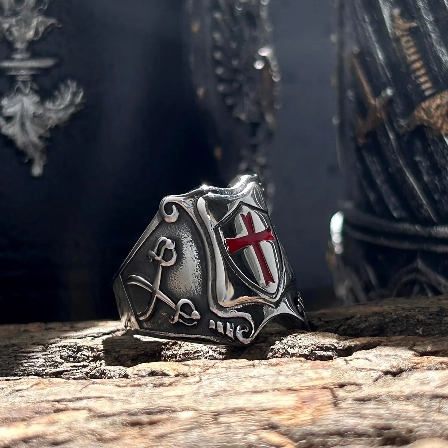 bahamut Knights Templar Cross Ring for Men Stainless Steel Vintage Crusader Amulet Religious Medieval Rings Holy Knight Jewelry Gifts