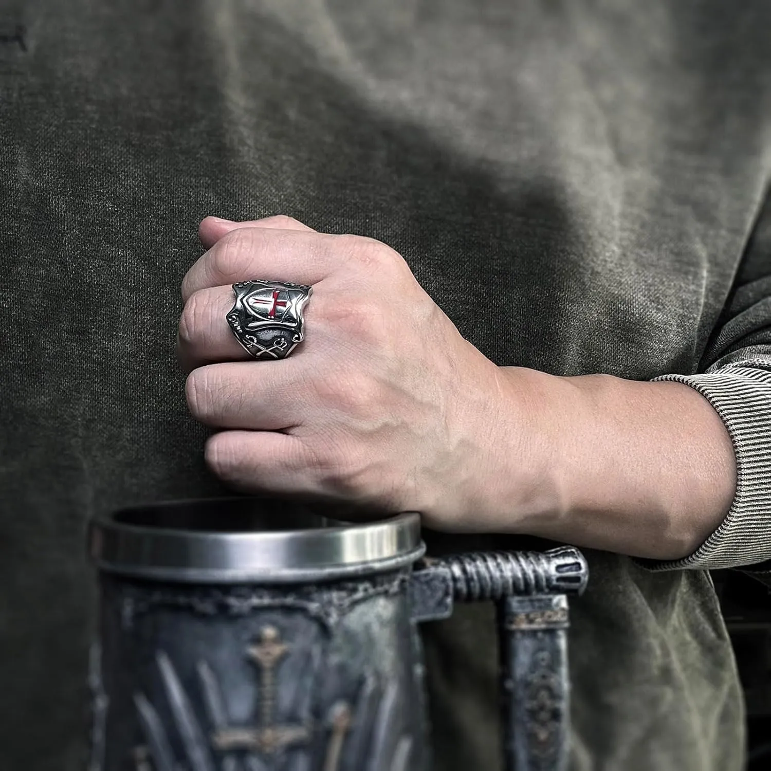 bahamut Knights Templar Cross Ring for Men Stainless Steel Vintage Crusader Amulet Religious Medieval Rings Holy Knight Jewelry Gifts