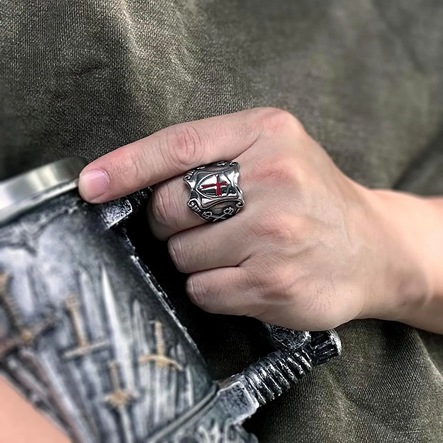 bahamut Knights Templar Cross Ring for Men Stainless Steel Vintage Crusader Amulet Religious Medieval Rings Holy Knight Jewelry Gifts