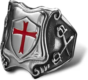 bahamut Knights Templar Cross Ring for Men Stainless Steel Vintage Crusader Amulet Religious Medieval Rings Holy Knight Jewelry Gifts