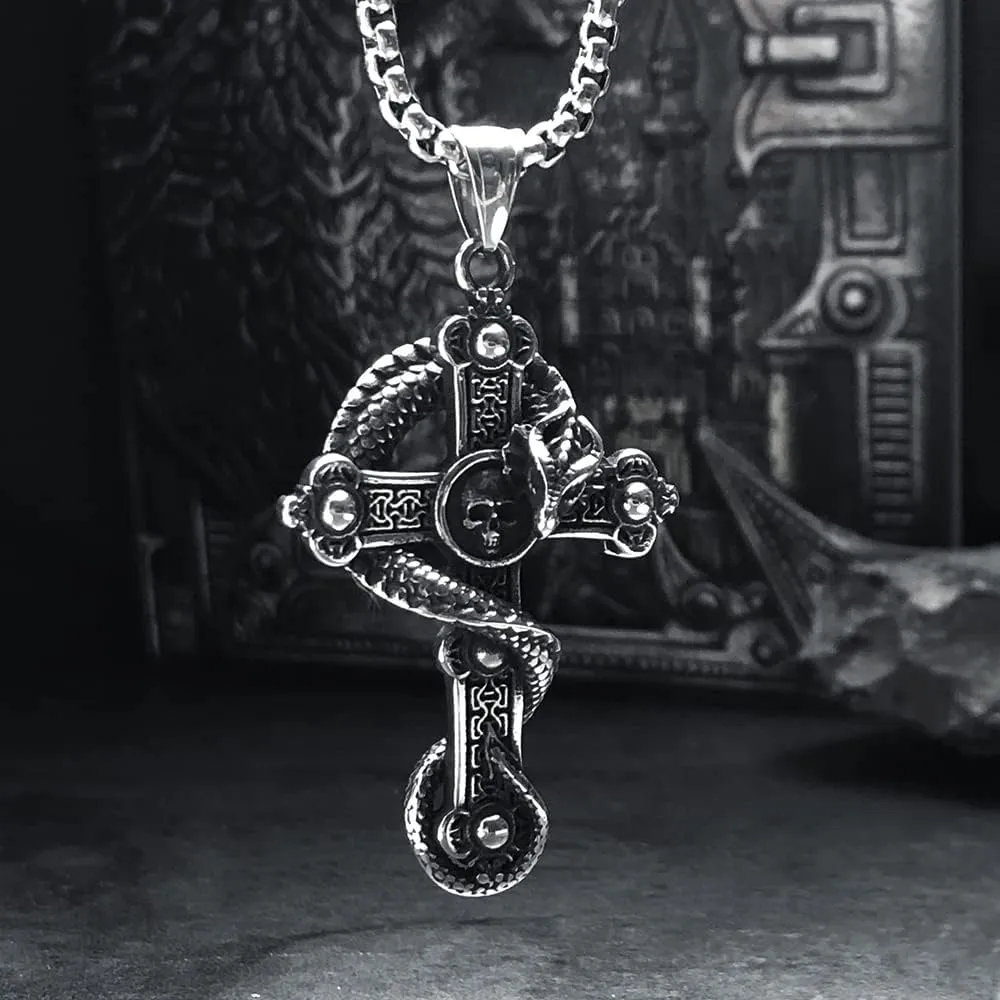 bahamut Mens Skull Dragon Pendant Necklace for Men Silver Cool Goth Accessory Jewelry with Stainless Steel Chain