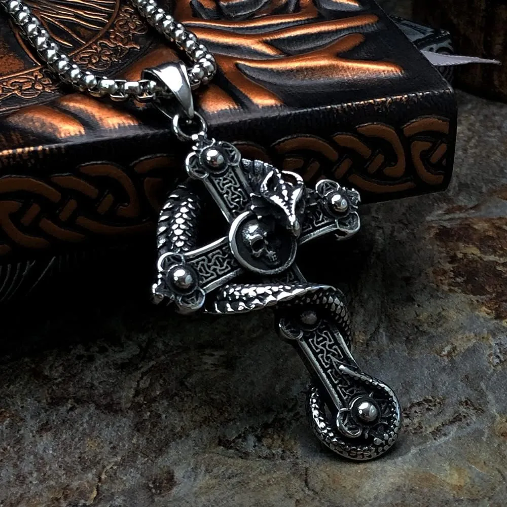 bahamut Mens Skull Dragon Pendant Necklace for Men Silver Cool Goth Accessory Jewelry with Stainless Steel Chain