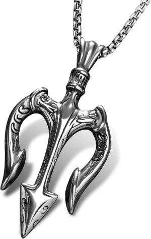 bahamut Neptune Poseidon Trident Weapon Protection Necklace for Men,Greece Amulet Gold Pendant Stainless Steel Chain Jewelry