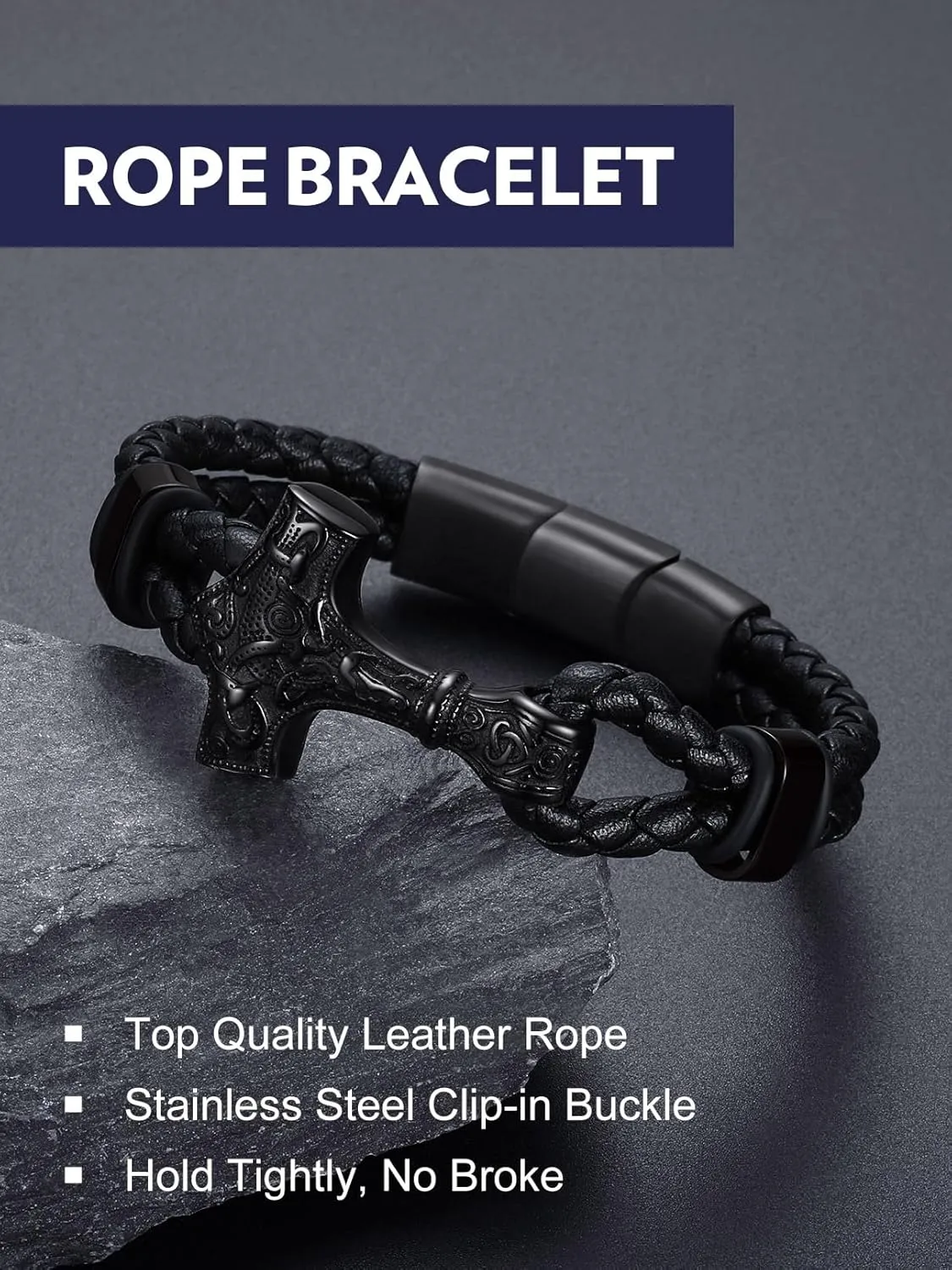 Bandmax Mens Black Leather Braided Wristband with Pendant Gothic Punk Leather Cuff Charm Bracelet Wristband with Stainless Steel Buckle -Gift Packed