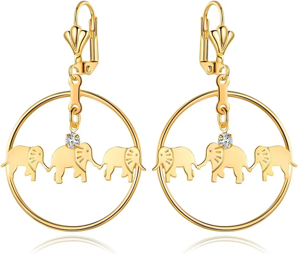 Barzel 18K Gold Plated Elephant Hoop Earrings For Women - Made In Brazil