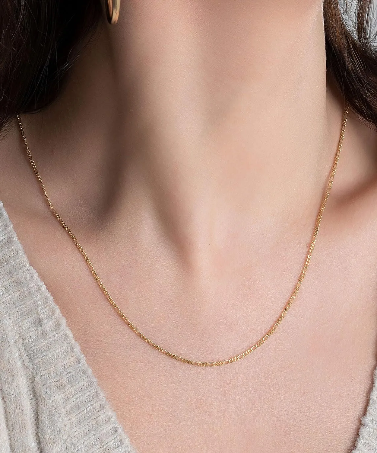 Barzel 18K Gold Plated Figaro Chain Necklace 2MM, 2.5MM, 3MM, 4MM, 4.5MM & 5MM for Women & Men
