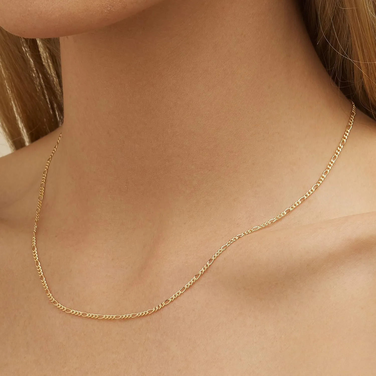 Barzel 18K Gold Plated Figaro Chain Necklace 2MM, 2.5MM, 3MM, 4MM, 4.5MM & 5MM for Women & Men