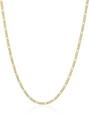 Barzel 18K Gold Plated Figaro Chain Necklace 2MM, 2.5MM, 3MM, 4MM, 4.5MM & 5MM for Women & Men