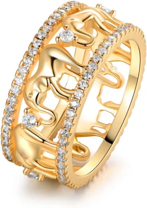 Barzel 2 Tone 18k Gold Plated Elephant Cubic Zirconia Eternity Ring for Women