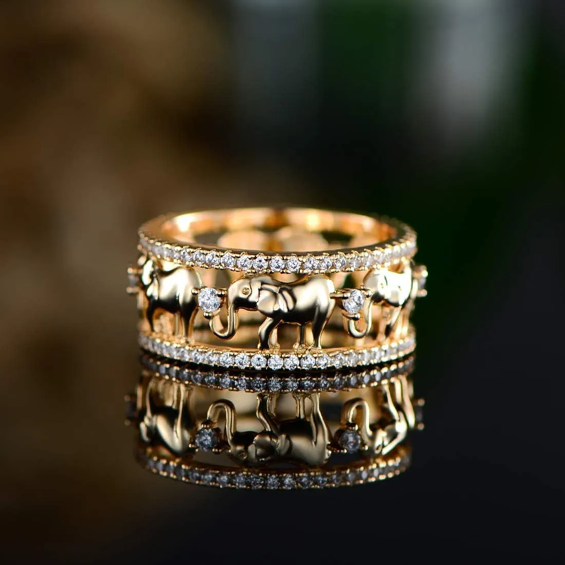 Barzel 2 Tone 18k Gold Plated Elephant Cubic Zirconia Eternity Ring for Women