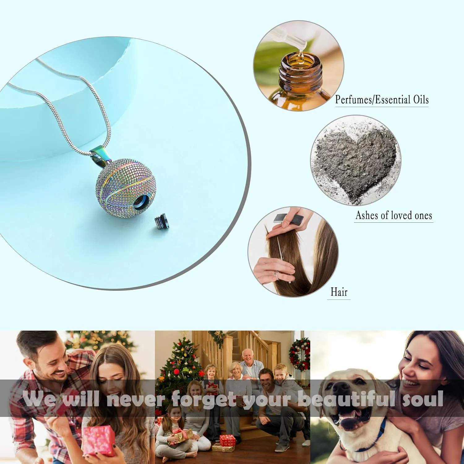 Basketball Urn Necklace for Ashes Sport Cremation Jewelry Stainless Steel Football Memorial Necklaces Ash Holder for Human Pets Keepsake Jewelry for Sport Lover Men with Fill Tool