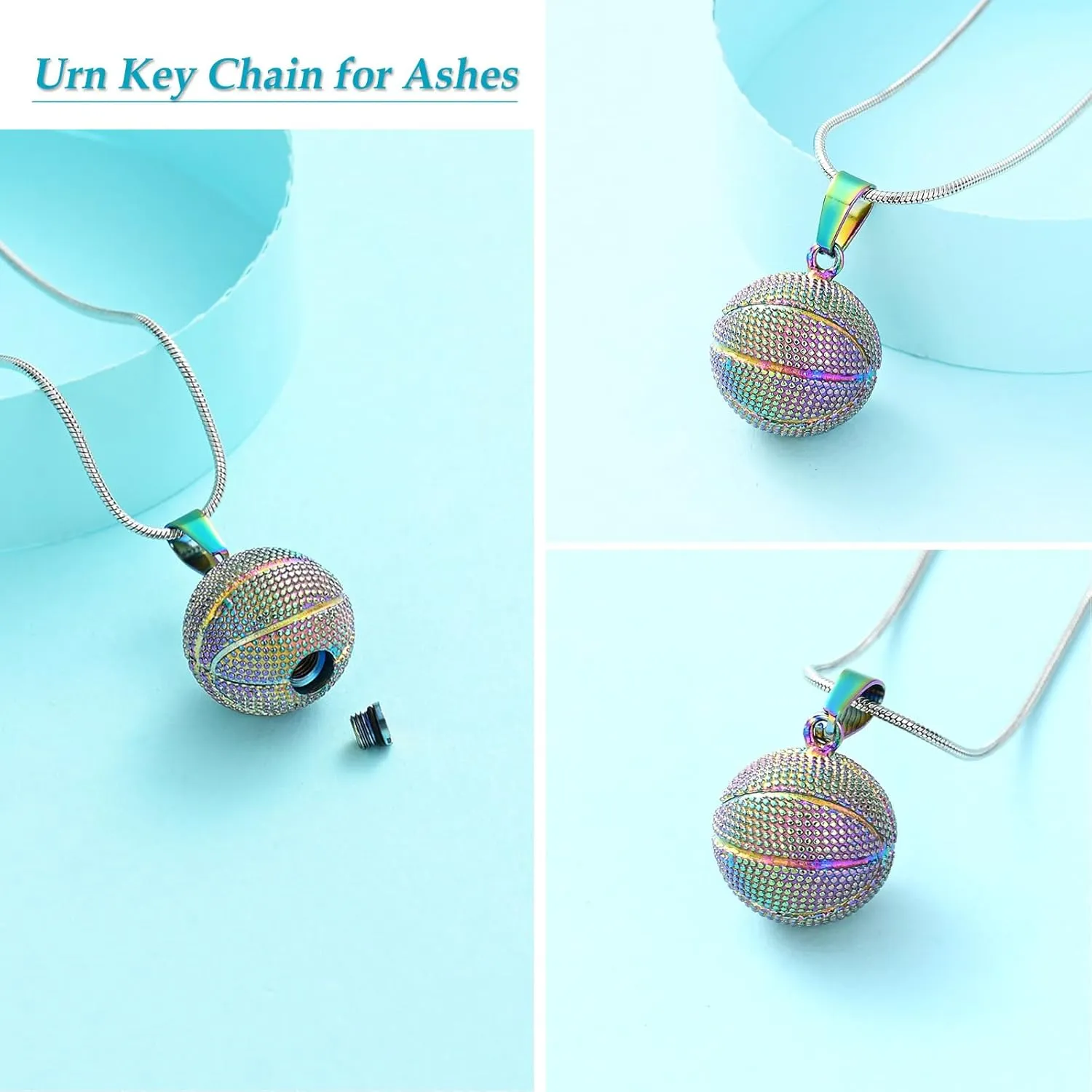 Basketball Urn Necklace for Ashes Sport Cremation Jewelry Stainless Steel Football Memorial Necklaces Ash Holder for Human Pets Keepsake Jewelry for Sport Lover Men with Fill Tool