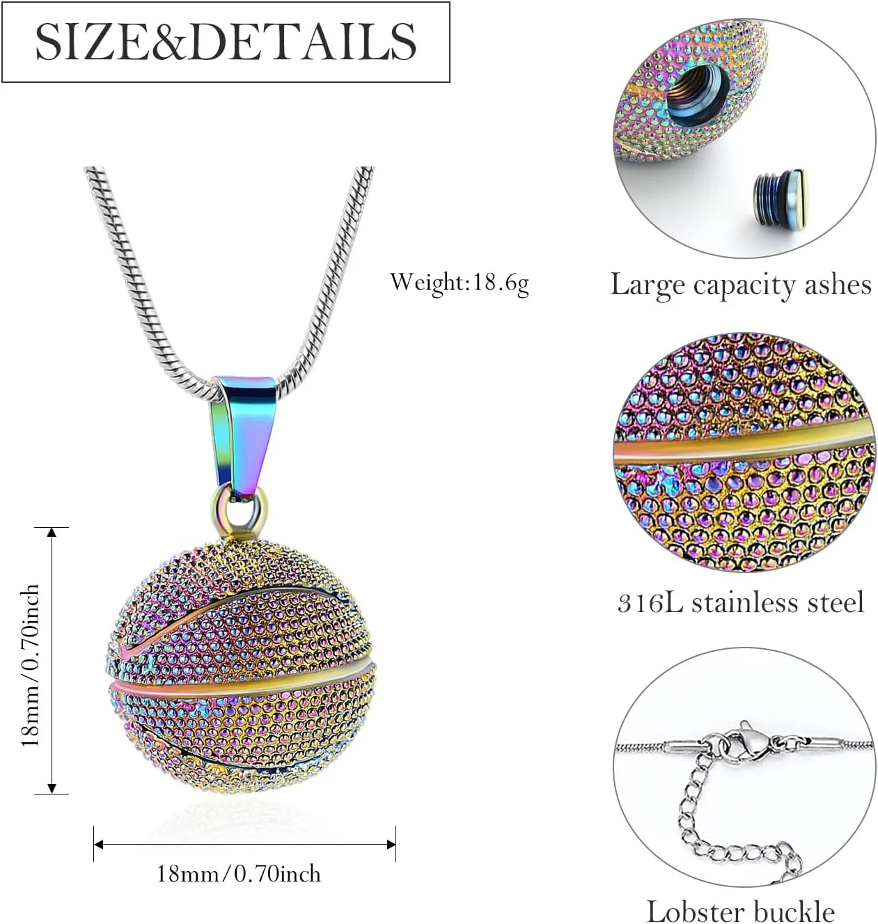 Basketball Urn Necklace for Ashes Sport Cremation Jewelry Stainless Steel Football Memorial Necklaces Ash Holder for Human Pets Keepsake Jewelry for Sport Lover Men with Fill Tool