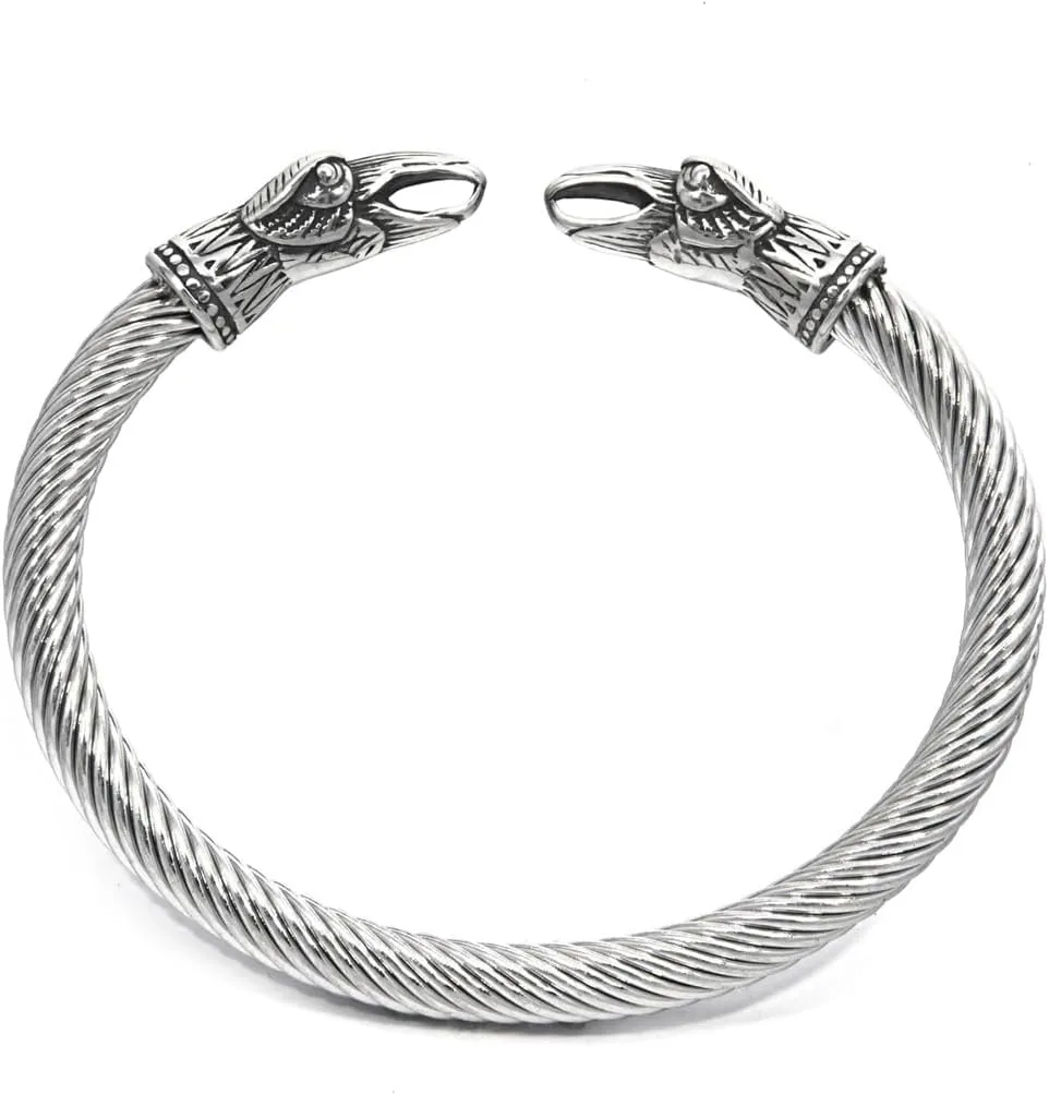BAVIPOWER Norse Stainless Steel Bracelet Viking Wolf Heads Dragon Serpent Odin Raven Jewelry Protection for Men Women Powerful Amulet