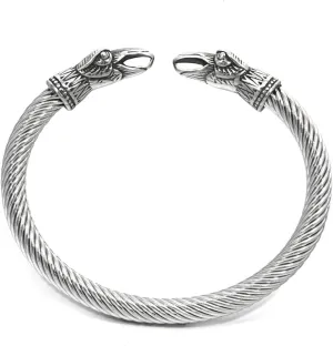 BAVIPOWER Norse Stainless Steel Bracelet Viking Wolf Heads Dragon Serpent Odin Raven Jewelry Protection for Men Women Powerful Amulet