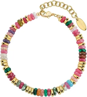 Beaded Bracelet for Women and Girl, Colorful Beach Boho Gems Bracelet 14K Gold Plated Stackable Handmade Bohemian Multicolor Natural Stone Bracelet