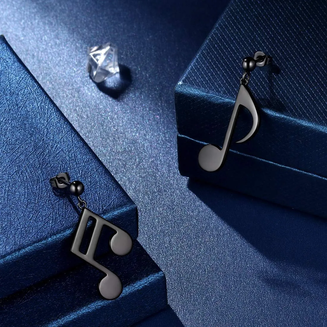 Beautlace Musical Note Stud Earrings Silver/18K Gold/Black Gun Plated Asymmetry Treble Clef Music Note Studs Jewelry Gifts for Music Lover