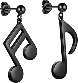 Beautlace Musical Note Stud Earrings Silver/18K Gold/Black Gun Plated Asymmetry Treble Clef Music Note Studs Jewelry Gifts for Music Lover