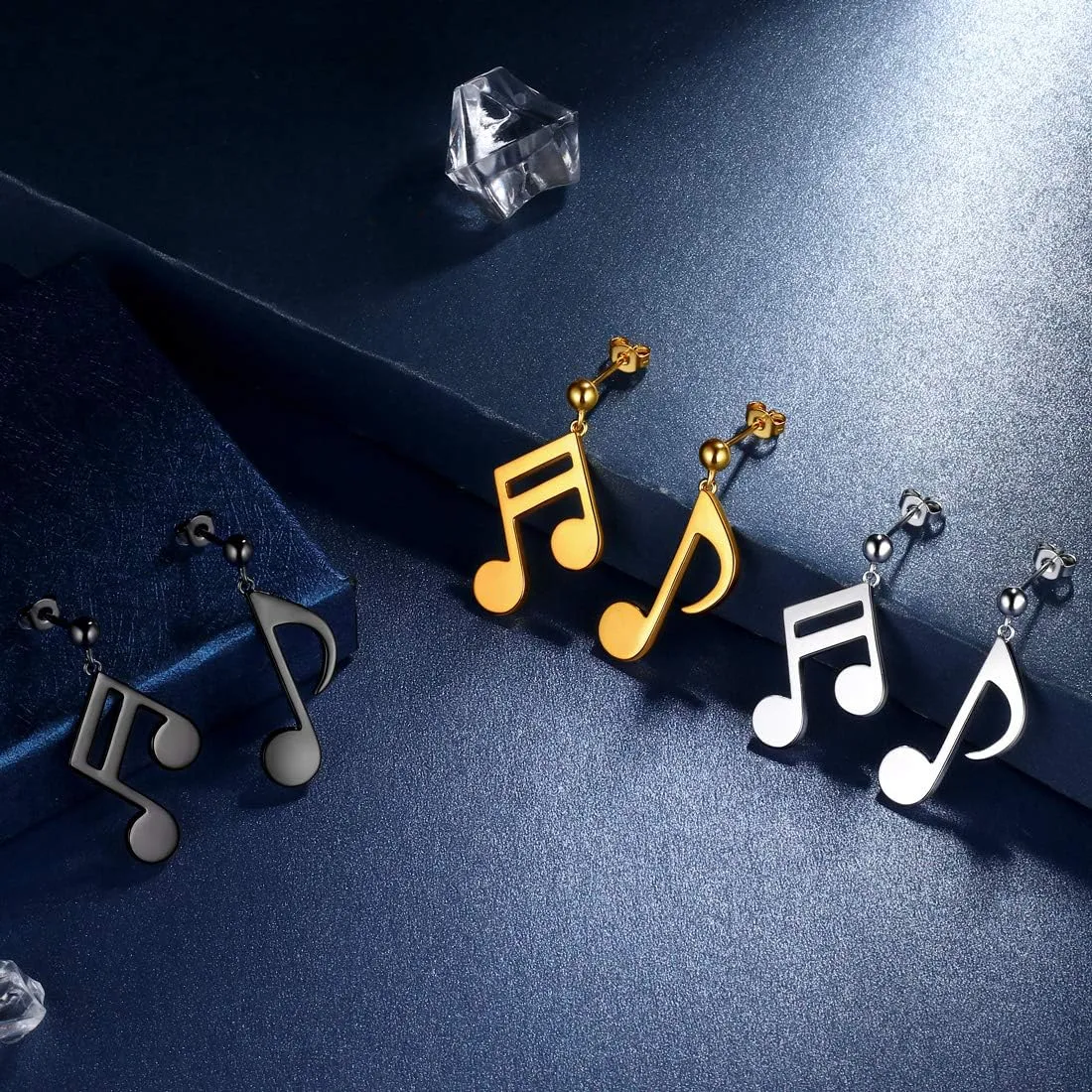Beautlace Musical Note Stud Earrings Silver/18K Gold/Black Gun Plated Asymmetry Treble Clef Music Note Studs Jewelry Gifts for Music Lover
