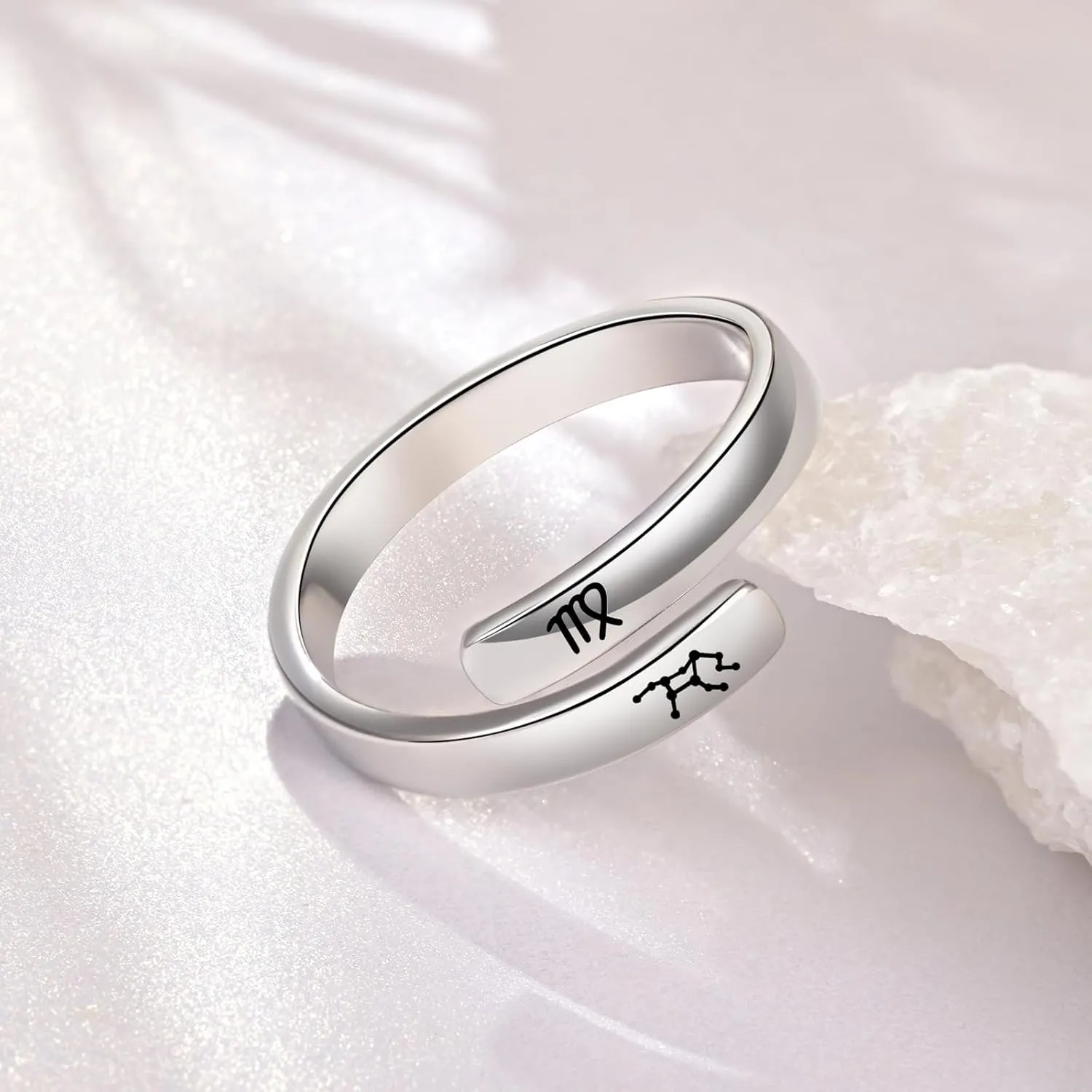 BEILIN 925 Sterling Silver Zodiac Sign Rings Adjustable 12 Constellation Astrology Rings Jewelry Gifts for Women