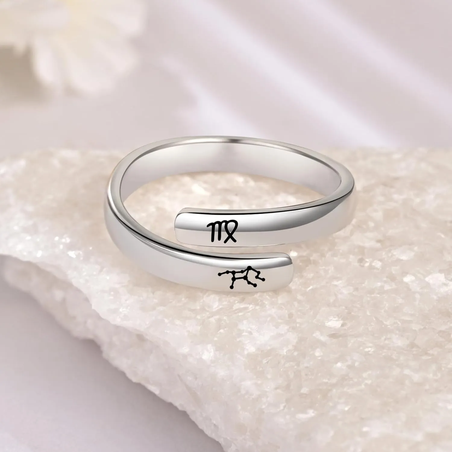 BEILIN 925 Sterling Silver Zodiac Sign Rings Adjustable 12 Constellation Astrology Rings Jewelry Gifts for Women