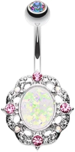 Belly Button Ring Navel Grand Florid Opal Aurora Borealis Sparkle 14g
