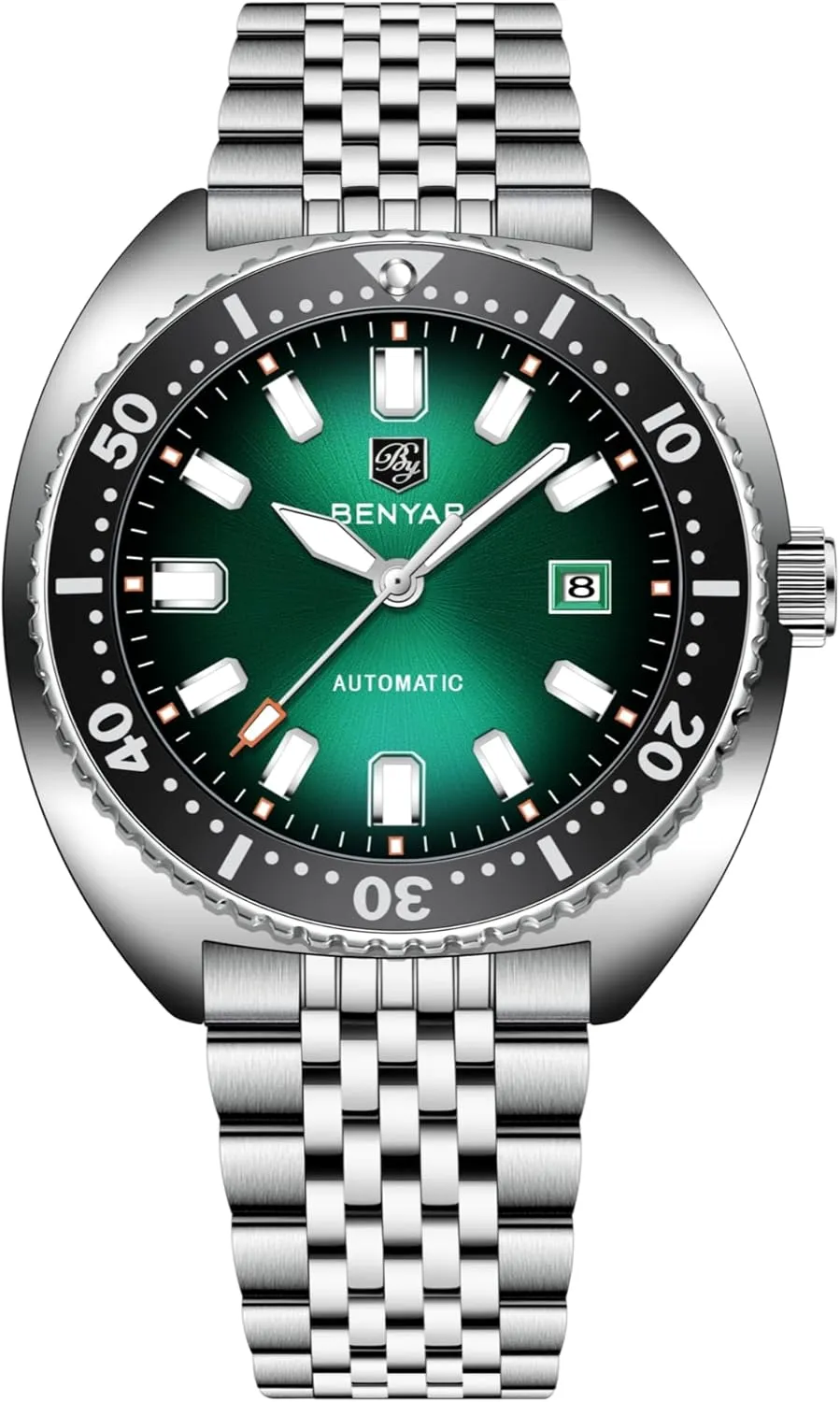 BENYAR Men's Automatic Mechanical Watch Reliable Self-Winding Movement 42.5mm Stainless Steel 50m Water Resistant (5ATM) Date Display Business Casual Analog Wristwatch (Green)