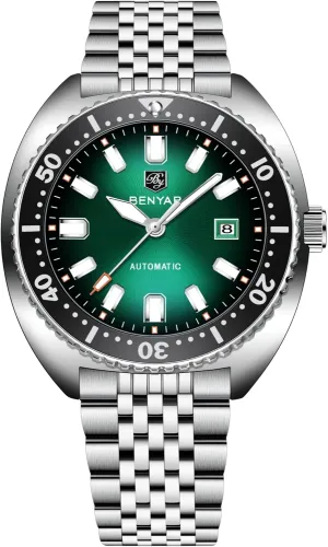 BENYAR Men's Automatic Mechanical Watch Reliable Self-Winding Movement 42.5mm Stainless Steel 50m Water Resistant (5ATM) Date Display Business Casual Analog Wristwatch (Green)