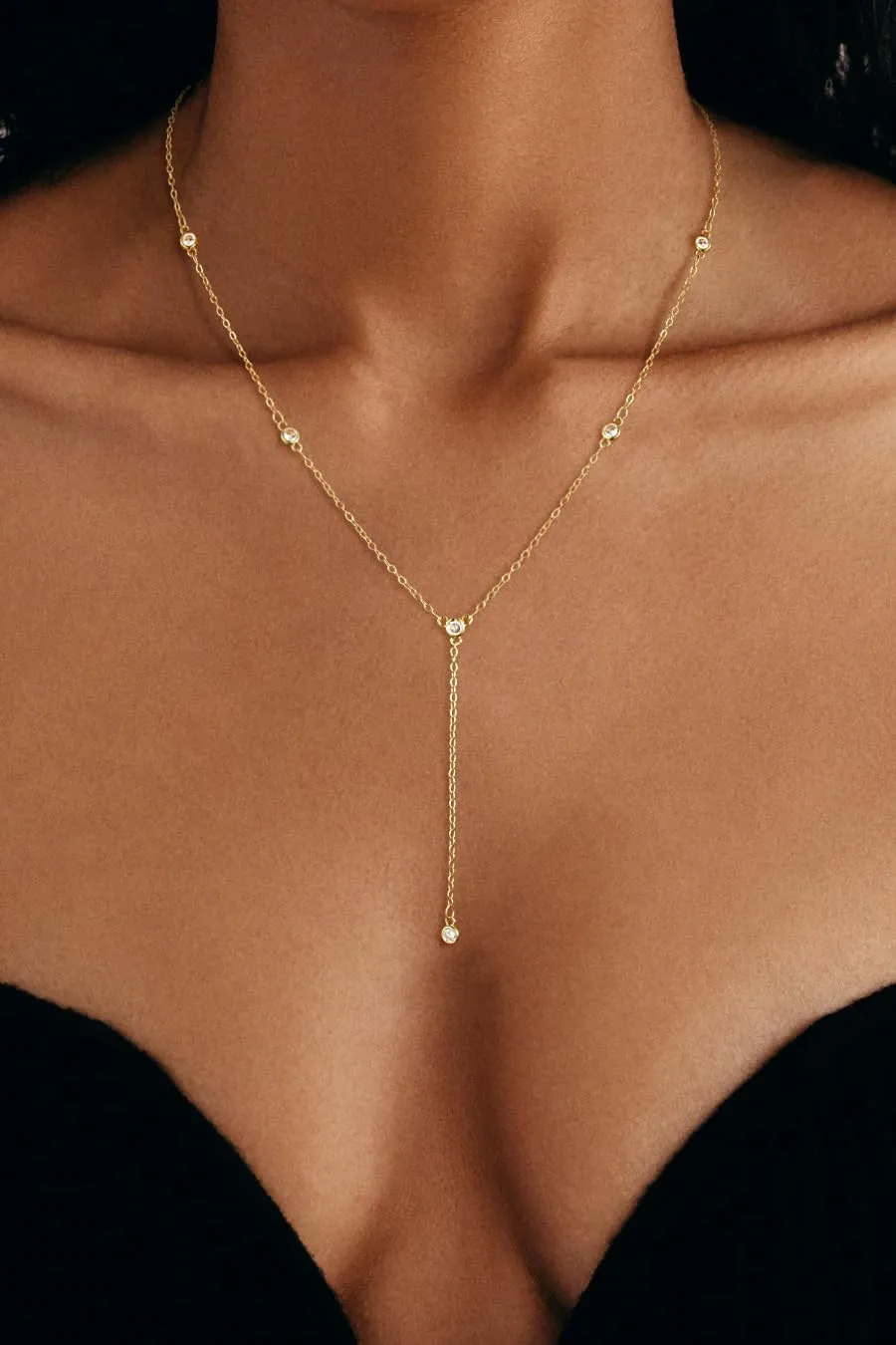 BERISO Y-Shape Gold Necklace for Women - 14K Gold Plated Minimalist Pendant Chain Jewelry, Elegant Gift for Anniversary